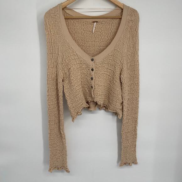 Free People Cardigan Large Top Rosehip Cropped Long Sleeve Rosewater Textured - Picture 2 of 9